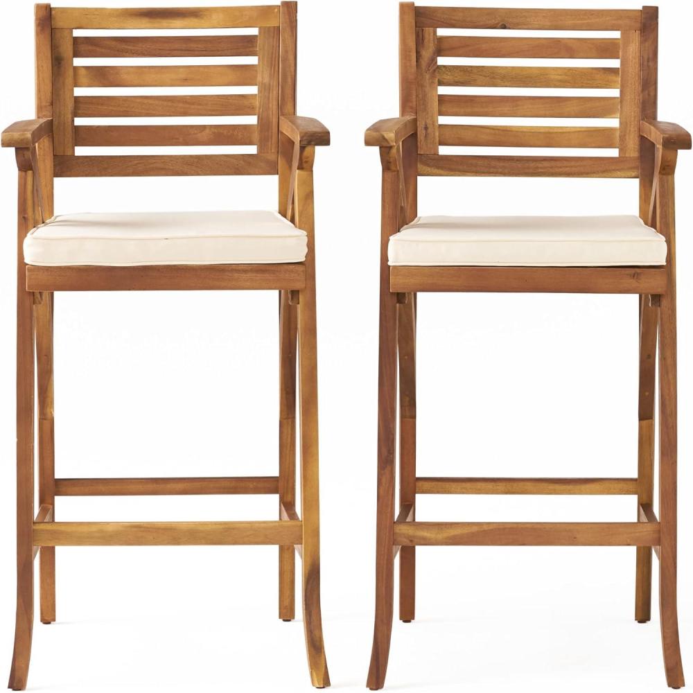 image:imageChristopher Knight Home Hermosa Acacia Wood Outdoor Barstools 2Pcs Set Teak Finish