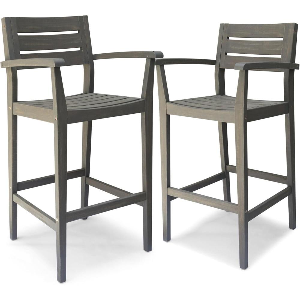 image:imageChristopher Knight Home Lera Outdoor Rustic Acacia Wood Barstool Set of 2 Gray Finish