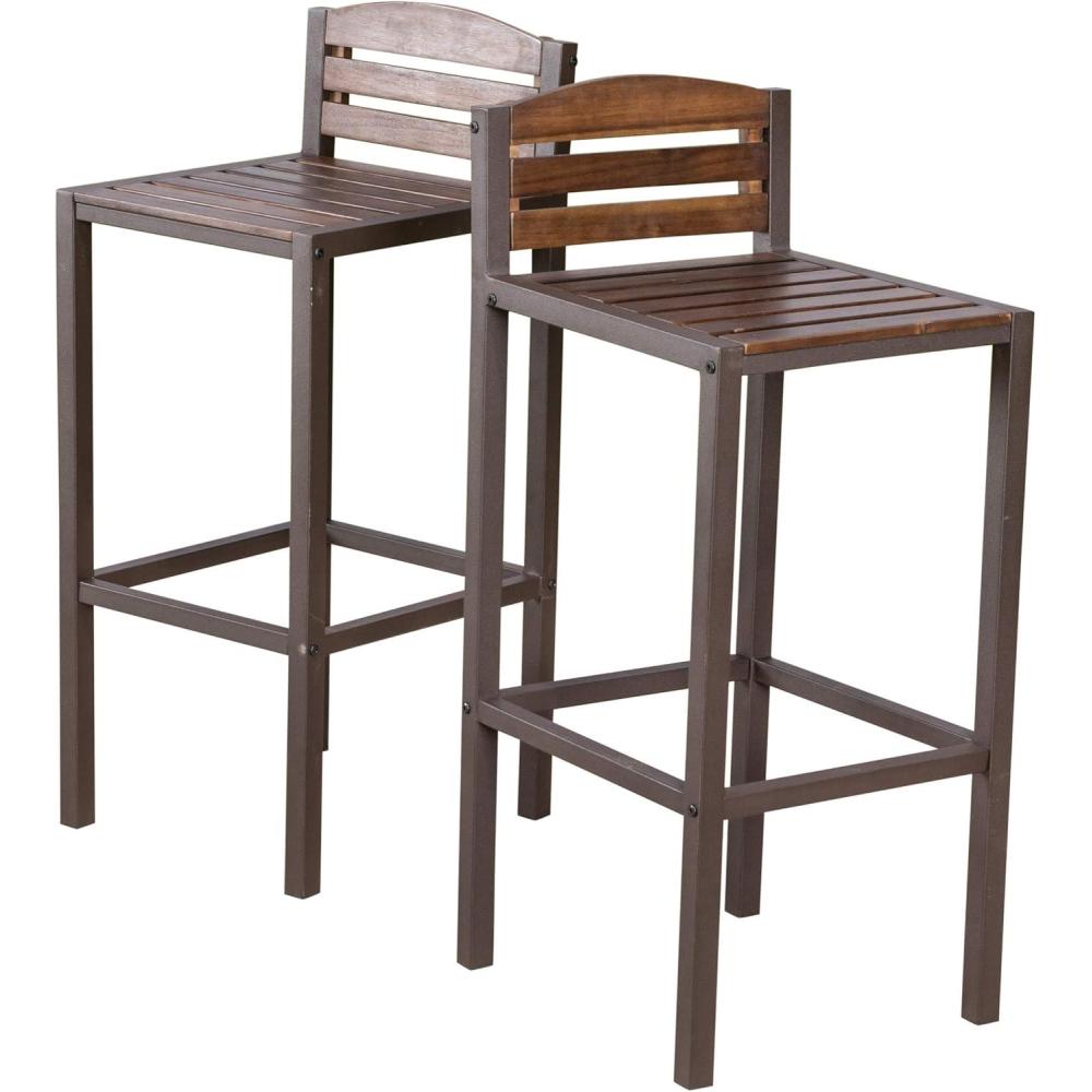 image:imageChristopher Knight Home Milos Acacia Barstools 2Pcs Set Dark Brown  Rustic Metal