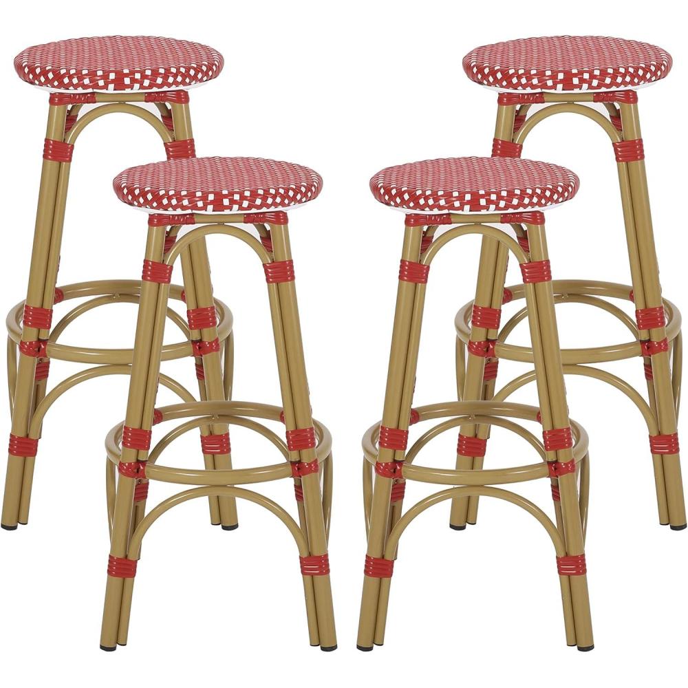 image:imageChristopher Knight Home Starla Outdoor 295 Inch Barstools  Aluminum and Wicker  RedWhiteBamboo Finish Set of 4