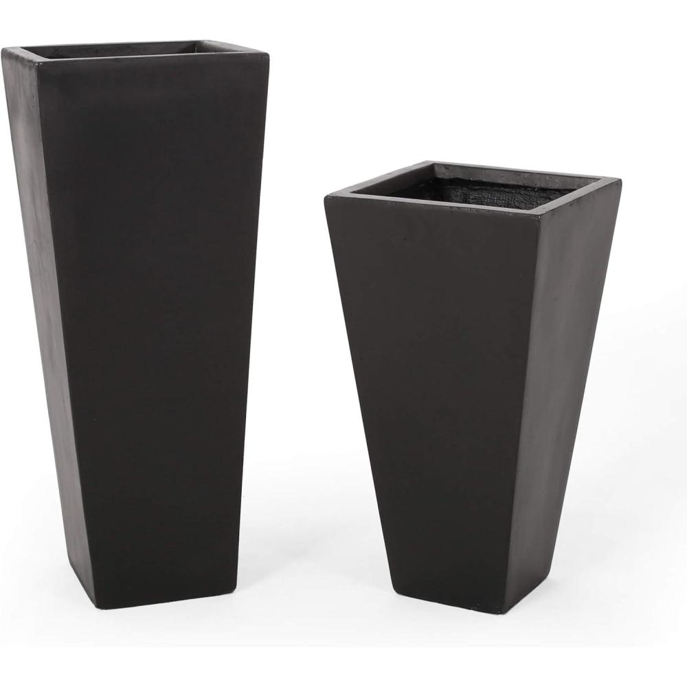 image:imageChristopher Knight Home Vernon Black Outdoor Modern Large and Small Cast Stone Planter SetBlack