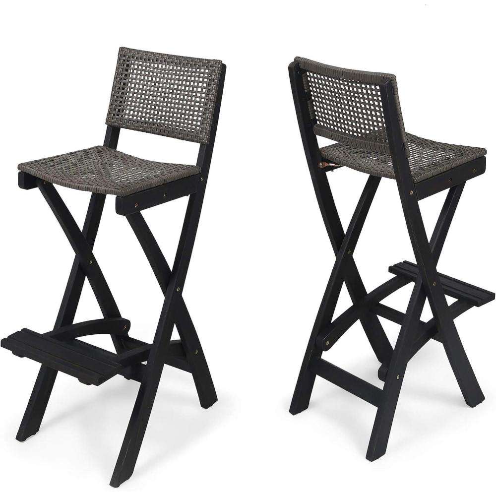 image:imageGreat Deal Furniture Constance Outdoor Folding Acacia Wood Barstools Set of 2 Dark Gray and BrownLight Brown  Black  Beige