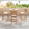 Christopher Knight Home Barron 5-Piece Acacia Wood Patio Bar Set, Patio Bar Table and Stools Set, Soft Seat Cushions, Rattan/Wicker Dining Set for Garden, Backyard, Poolside, Balcony,Teak + Dark Gray(Teak + Beige N)