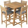 Christopher Knight Home Barron 5-Piece Acacia Wood Patio Bar Set, Patio Bar Table and Stools Set, Soft Seat Cushions, Rattan/Wicker Dining Set for Garden, Backyard, Poolside, Balcony,Teak + Dark Gray(Teak + Dark Gray)