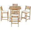 Christopher Knight Home Barron 5-Piece Acacia Wood Patio Bar Set, Patio Bar Table and Stools Set, Soft Seat Cushions, Rattan/Wicker Dining Set for Garden, Backyard, Poolside, Balcony,Teak + Dark Gray(Teak + Beige)