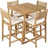Christopher Knight Home Barron 5-Piece Acacia Wood Patio Bar Set, Patio Bar Table and Stools Set, Soft Seat Cushions, Rattan/Wicker Dining Set for Garden, Backyard, Poolside, Balcony,Teak + Dark Gray(Teak + Beige)