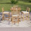 Christopher Knight Home Barron 5-Piece Acacia Wood Patio Bar Set, Patio Bar Table and Stools Set, Soft Seat Cushions, Rattan/Wicker Dining Set for Garden, Backyard, Poolside, Balcony,Teak + Dark Gray(Teak + Beige N)