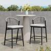 Christopher Knight Home Hearth 26.00″ H Patio Barstools Set of 2, Woven Wicker Counter Stool, PE Rattan Scallop-Shaped Backrest Bar Chair, Metal Frame Barstool for Backyard Balcony Garden, Black(Black/Metal)