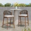 Christopher Knight Home Hearth 26.00″ H Patio Barstools Set of 2, Woven Wicker Counter Stool, PE Rattan Scallop-Shaped Backrest Bar Chair, Metal Frame Barstool for Backyard Balcony Garden, Black(Teak/Aluminum)