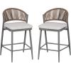 Christopher Knight Home Hearth 26.00″ H Patio Barstools Set of 2, Woven Wicker Counter Stool, PE Rattan Scallop-Shaped Backrest Bar Chair, Metal Frame Barstool for Backyard Balcony Garden, Black(Gray/Metal)