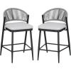 Christopher Knight Home Hearth 26.00″ H Patio Barstools Set of 2, Woven Wicker Counter Stool, PE Rattan Scallop-Shaped Backrest Bar Chair, Metal Frame Barstool for Backyard Balcony Garden, Black(Black/Metal)