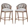 Christopher Knight Home Hearth 26.00″ H Patio Barstools Set of 2, Woven Wicker Counter Stool, PE Rattan Scallop-Shaped Backrest Bar Chair, Metal Frame Barstool for Backyard Balcony Garden, Black(Teak/Aluminum)