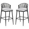 Christopher Knight Home Hearth 30.25″ Patio Barstools Set of 2, Woven Wicker Counter Stool, Aluminum Frame Barstool, PE Rattan Scallop-Shape Backrest Woodlike Stool for Backyard Balcony Garden, Teak(Black/Metal)