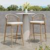 Christopher Knight Home Hearth 30.25″ Patio Barstools Set of 2, Woven Wicker Counter Stool, Aluminum Frame Barstool, PE Rattan Scallop-Shape Backrest Woodlike Stool for Backyard Balcony Garden, Teak(Maple/Aluminum)