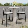 Christopher Knight Home Hearth 30.25″ Patio Barstools Set of 2, Woven Wicker Counter Stool, Aluminum Frame Barstool, PE Rattan Scallop-Shape Backrest Woodlike Stool for Backyard Balcony Garden, Teak(Black/Metal)