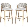 Christopher Knight Home Hearth 30.25″ Patio Barstools Set of 2, Woven Wicker Counter Stool, Aluminum Frame Barstool, PE Rattan Scallop-Shape Backrest Woodlike Stool for Backyard Balcony Garden, Teak(Maple/Aluminum)