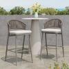 Christopher Knight Home Hearth 30.25″ Patio Barstools Set of 2, Woven Wicker Counter Stool, Aluminum Frame Barstool, PE Rattan Scallop-Shape Backrest Woodlike Stool for Backyard Balcony Garden, Teak(Gray/Metal)