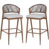 Christopher Knight Home Hearth 30.25″ Patio Barstools Set of 2, Woven Wicker Counter Stool, Aluminum Frame Barstool, PE Rattan Scallop-Shape Backrest Woodlike Stool for Backyard Balcony Garden, Teak(Teak/Aluminum)