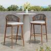 Christopher Knight Home Hearth 30.25″ Patio Barstools Set of 2, Woven Wicker Counter Stool, Aluminum Frame Barstool, PE Rattan Scallop-Shape Backrest Woodlike Stool for Backyard Balcony Garden, Teak(Teak/Aluminum)