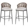 Christopher Knight Home Hearth 30.25″ Patio Barstools Set of 2, Woven Wicker Counter Stool, Aluminum Frame Barstool, PE Rattan Scallop-Shape Backrest Woodlike Stool for Backyard Balcony Garden, Teak(Gray/Metal)