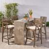 Christopher Knight Home Hermosa Outdoor Acacia Wood Barstool (Set of 4), Grey with Cream Cushion