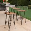 Christopher Knight Home Leonardo Outdoor Industrial Acacia Wood Barstools with Finished Iron Frame, 4-Pcs Set, Teak Finish / Rustic Metal