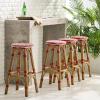 Christopher Knight Home Starla Outdoor 29.5 Inch Barstools – Aluminum and Wicker – Red/White/Bamboo Finish (Set of 4)