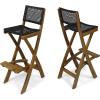 Great Deal Furniture Constance Outdoor Folding Acacia Wood Barstools (Set of 2), Dark Gray and Brown(Teak)