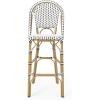 Kinner Outdoor French Bistro Barstools – Aluminum and Wicker – Dark Teal/White/Bamboo Finish (Set of 2)(Black + White + Bamboo Print Finish)