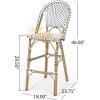 Kinner Outdoor French Bistro Barstools – Aluminum and Wicker – Dark Teal/White/Bamboo Finish (Set of 2)(Black + White + Bamboo Print Finish)