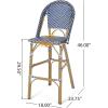 Kinner Outdoor French Bistro Barstools – Aluminum and Wicker – Dark Teal/White/Bamboo Finish (Set of 2)(Dark Teal + White + Bamboo Print Finish)