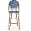Kinner Outdoor French Bistro Barstools – Aluminum and Wicker – Dark Teal/White/Bamboo Finish (Set of 2)(Dark Teal + White + Bamboo Print Finish)