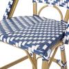 Kinner Outdoor French Bistro Barstools – Aluminum and Wicker – Dark Teal/White/Bamboo Finish (Set of 2)(Navy Blue + White + Bamboo Print Finish)