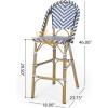 Kinner Outdoor French Bistro Barstools – Aluminum and Wicker – Dark Teal/White/Bamboo Finish (Set of 2)(Navy Blue + White + Bamboo Print Finish)