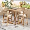 Christopher Knight Home Barron 5-Piece Acacia Wood Patio Bar Set, Patio Bar Table and Stools Set, Soft Seat Cushions, Rattan/Wicker Dining Set for Garden, Backyard, Poolside, Balcony,Teak + Dark Gray(Teak + Beige)