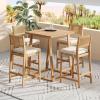 Christopher Knight Home Barron 5-Piece Acacia Wood Patio Bar Set, Patio Bar Table and Stools Set, Soft Seat Cushions, Rattan/Wicker Dining Set for Garden, Backyard, Poolside, Balcony,Teak + Dark Gray(Teak + Beige N)