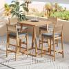Christopher Knight Home Barron 5-Piece Acacia Wood Patio Bar Set, Patio Bar Table and Stools Set, Soft Seat Cushions, Rattan/Wicker Dining Set for Garden, Backyard, Poolside, Balcony,Teak + Dark Gray(Teak + Dark Gray)