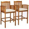 Christopher Knight Home Grace Outdoor Acacia Barstools, Natural Finish and Cream (Set of 2)