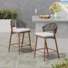 Christopher Knight Home Hearth 26.00″ H Patio Barstools Set of 2, Woven Wicker Counter Stool, PE Rattan Scallop-Shaped Backrest Bar Chair, Metal Frame Barstool for Backyard Balcony Garden, Black(Teak/Aluminum)