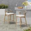 Christopher Knight Home Hearth 26.00″ H Patio Barstools Set of 2, Woven Wicker Counter Stool, PE Rattan Scallop-Shaped Backrest Bar Chair, Metal Frame Barstool for Backyard Balcony Garden, Black(Maple/Aluminum)