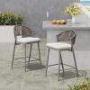 Christopher Knight Home Hearth 26.00″ H Patio Barstools Set of 2, Woven Wicker Counter Stool, PE Rattan Scallop-Shaped Backrest Bar Chair, Metal Frame Barstool for Backyard Balcony Garden, Black(Gray/Metal)