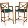 Christopher Knight Home Logan Outdoor Acacia Wood Barstool, Teak Finish/Blue
