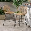 Christopher Knight Home Sawtelle Outdoor Wicker Barstools (Set of 2), Light Brown and Black