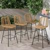 Christopher Knight Home Sawtelle Outdoor Wicker Barstools (Set of 4), Light Brown and Black