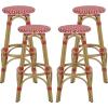Christopher Knight Home Starla Outdoor 29.5 Inch Barstools – Aluminum and Wicker – Red/White/Bamboo Finish (Set of 4)