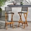 Great Deal Furniture Constance Outdoor Folding Acacia Wood Barstools (Set of 2), Dark Gray and Brown(Teak)