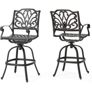 Christopher Knight Home Alfresco Outdoor Bronze Finished Cast Aluminum Barstools, 2-Pcs Set, Bronze