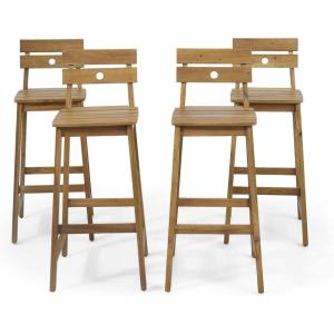 Christopher Knight Home Ashlyn Outdoor/Indoor Backed Barstools – Acacia Wood – Teak (Set of 4)
