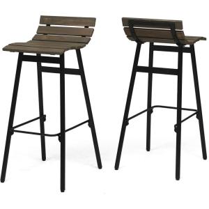 Christopher Knight Home Camron 35″ Wooden Barstool (Set of 2), Gray and Black Finish