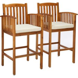 Christopher Knight Home Grace Outdoor Acacia Barstools, Natural Finish and Cream (Set of 2)